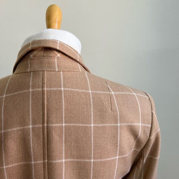 Vintage Talbots Wool Cashmere Tan Brown Plaid Windowpane Blazer Jacket Women 10P - Picture 8 of 11